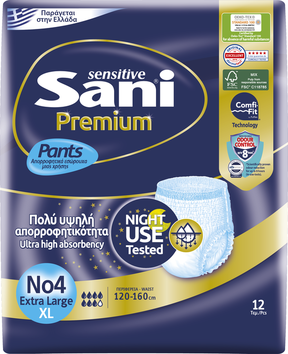 SANI - SENSITIVE PREMIUM Pants Ελαστικό εσώρουχο ακράτειας No4 (extra large) - 12τεμ.